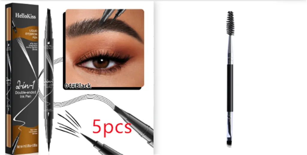 Double-headed Liquid Eyebrow Pencil Quick-drying Sweat-resistant Not Smudge - 04 Black Set2