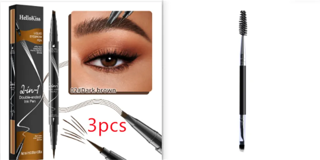 Double-headed Liquid Eyebrow Pencil Quick-drying Sweat-resistant Not Smudge - 02 Dark Brown Set1