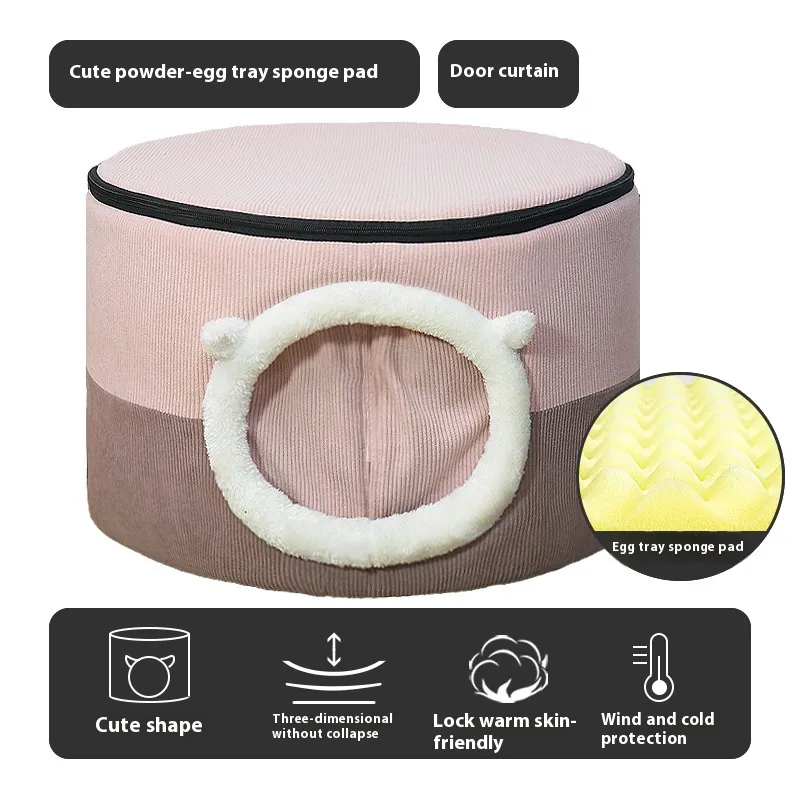 Winter Warm Cat House Cat Nest Closed - Dark Pink Light Pink
