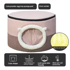 Winter Warm Cat House Cat Nest Closed - Dark Pink Light Pink - View 1