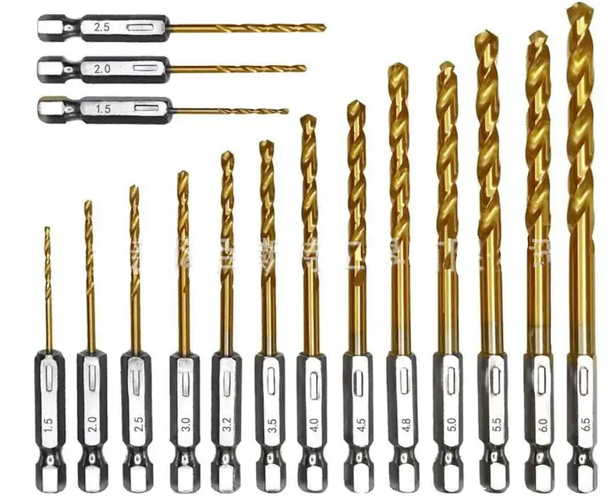 Wind Batch Hex Shank Twist Drill Bit Titanium Plated 6.35 Handle 10PC 13PC Set   High Speed Steel
