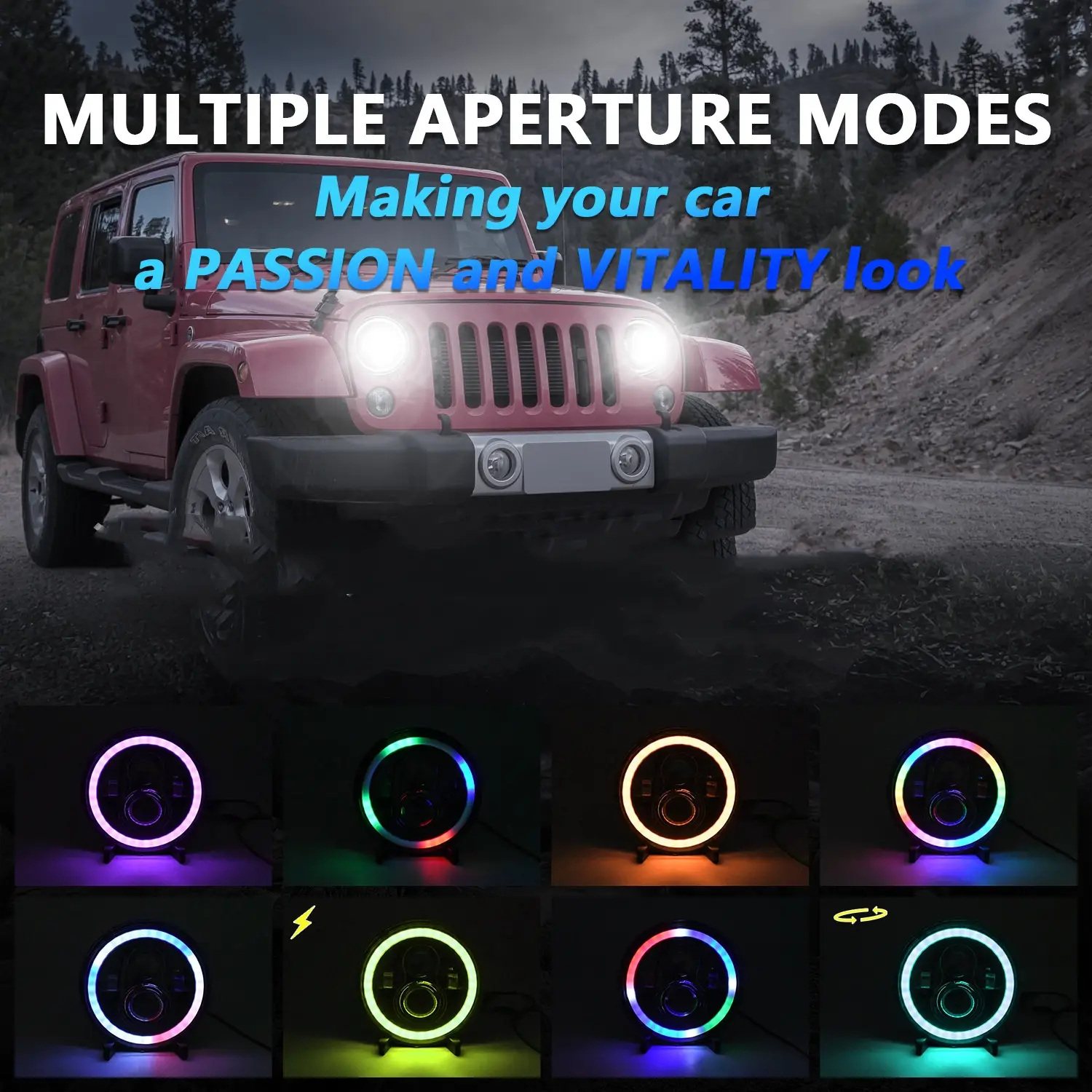 Led Headlight 7-inch Colorful Angel Eye Off-road Vehicle Modified Headlight