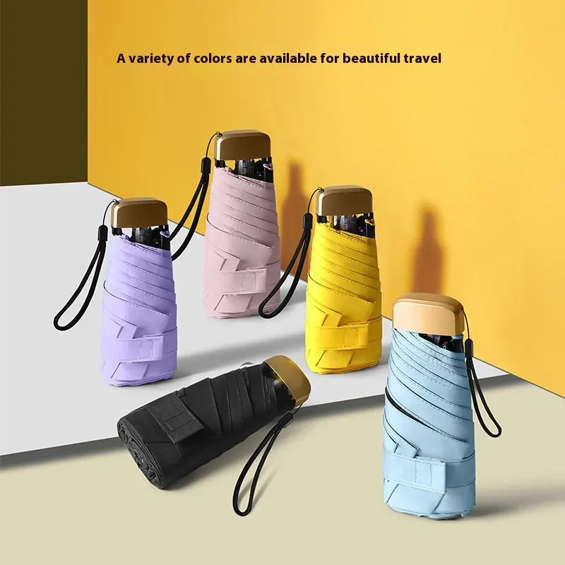 Flat Five-fold Six-bone Sun Protection Sunshade Mini Capsule Umbrella