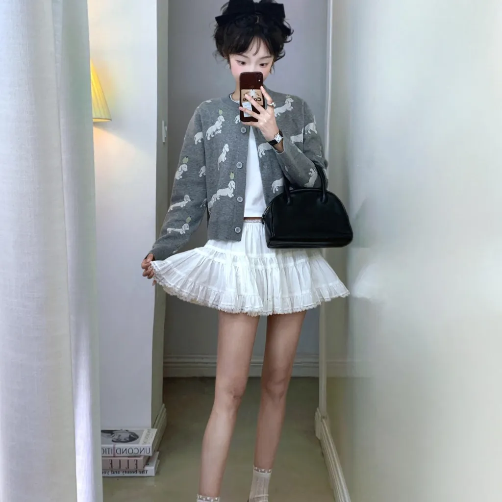 Knitted Cardigan Winter Jacquard Coat Set - Suit