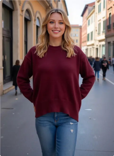 Sweaters Women's Clothing Knitwear Round Neck Loose Solid Colour - Wine Red