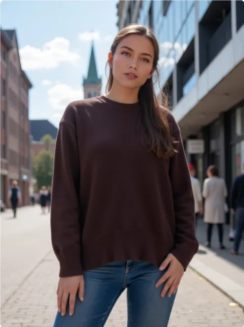 Sweaters Women's Clothing Knitwear Round Neck Loose Solid Color - Coffee