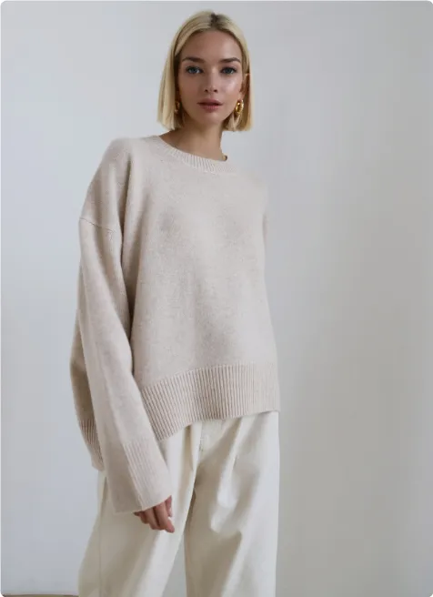 Sweaters Women's Clothing Knitwear Round Neck Loose Solid Color Apricot - Shop at LoveMi