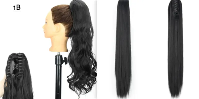 Fashion Ponytail Claw Clip Long Straight Hair Chemical Fiber Wig Fluffy Color 1B Set - Shop at LoveMi