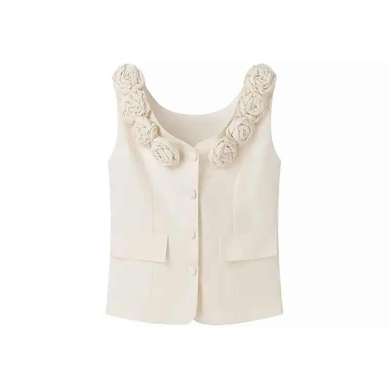 Female Fashion Single-breasted Three-dimensional Flower Vest Jacket