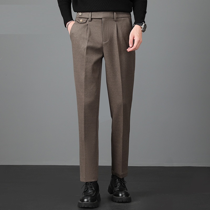 Light Luxury Spring And Autumn Woolen Men's Small Light Casual Pants Stretch