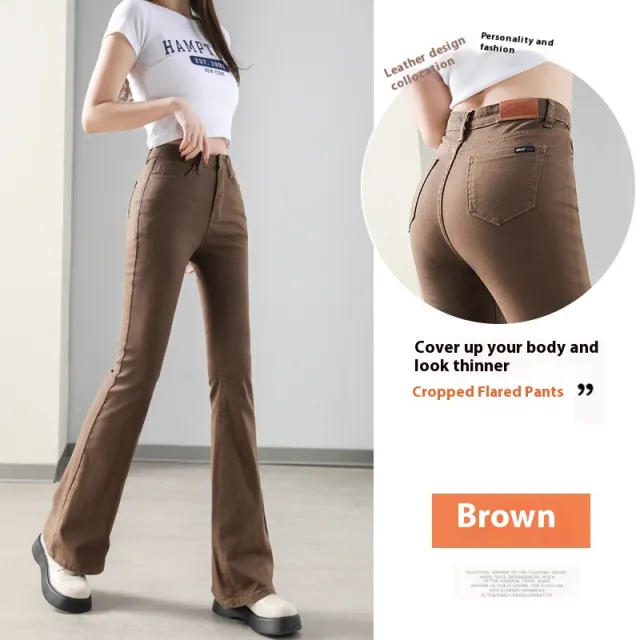 Weila Fleece Padded Jeans Female High Waist Flared Pants Red - Shop at LoveMi