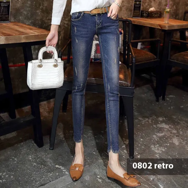 Cropped Jeans Women's Skinny Stretch Tight Ripped Pencil Pants 0802 Vintage - Shop at LoveMi