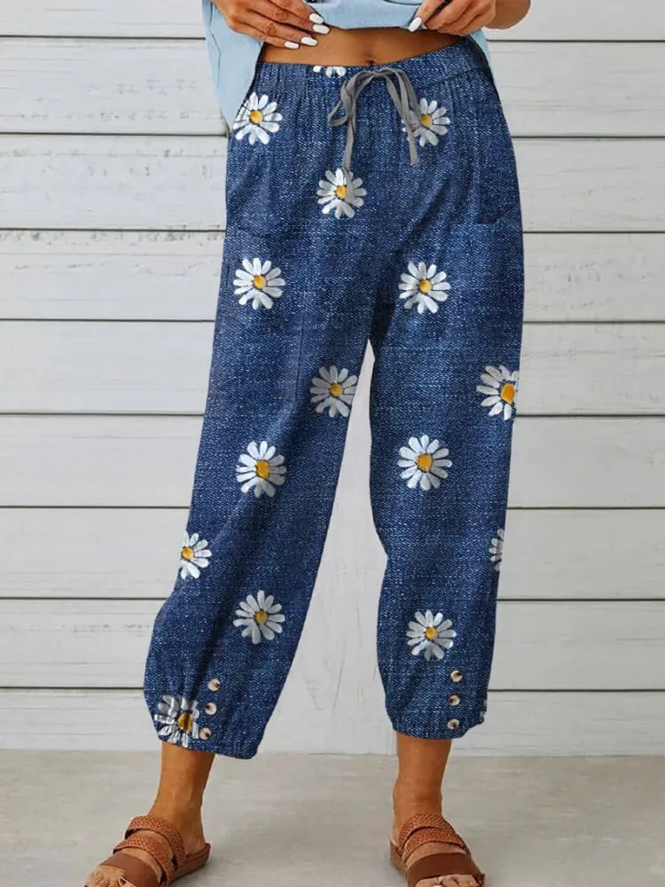 Cotton And Linen Loose Casual Women's Pants Straight - 4 Colors-M