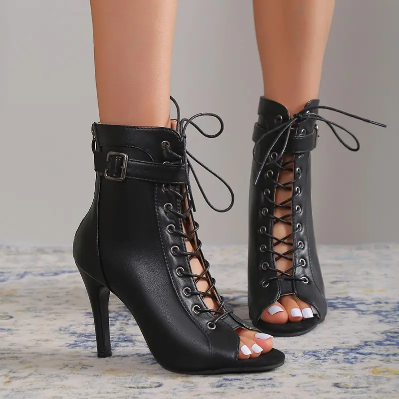 Women's Peep Toe High Heel Pumps Shoes Fashion Lace-up