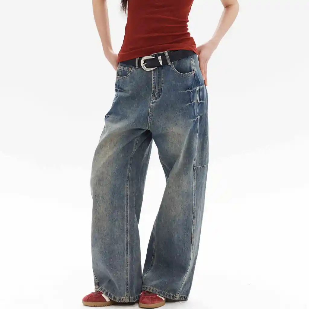 American High Street Design Loose Jeans - Dark Blue