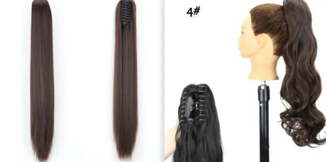 Fashion Ponytail Claw Clip Long Straight Hair Chemical Fiber Wig Fluffy Color 4 Set - Shop at LoveMi