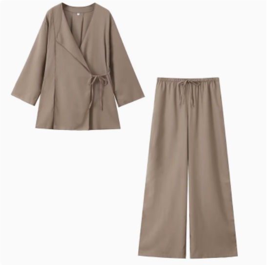 Women's Linen Kimono Cross Coat Fluid Pants