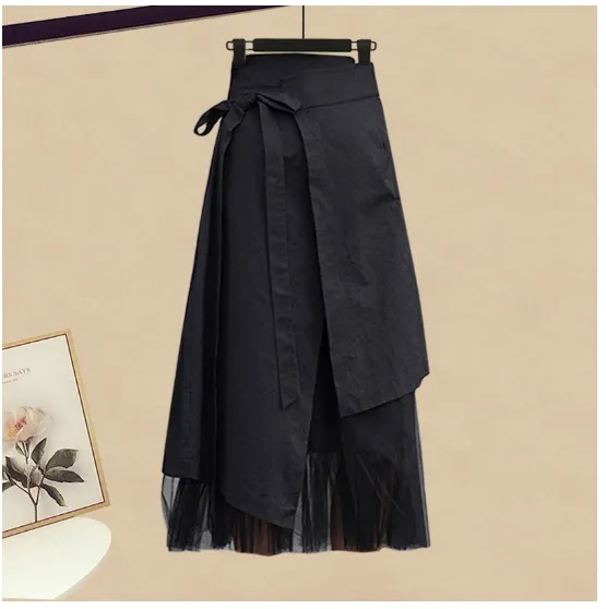 Women's Fashion Wear Loose Western Style Lazy Style Sweatshirt Slimming Skirt Two piece Set Black Midi Skirt - Shop at LoveMi