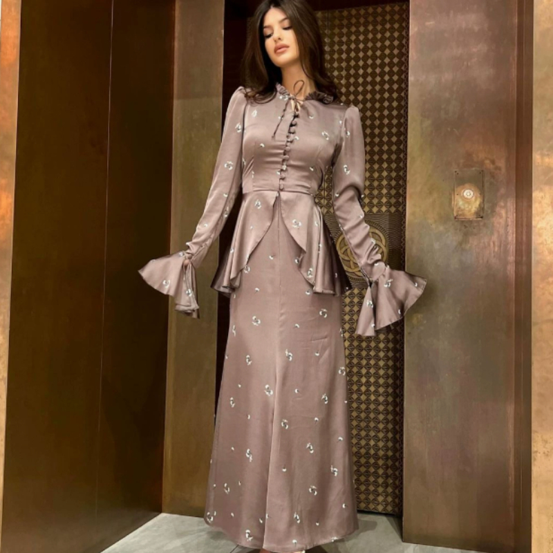 Autumn New Elegant Style Fake Two-piece Design Printed Dress