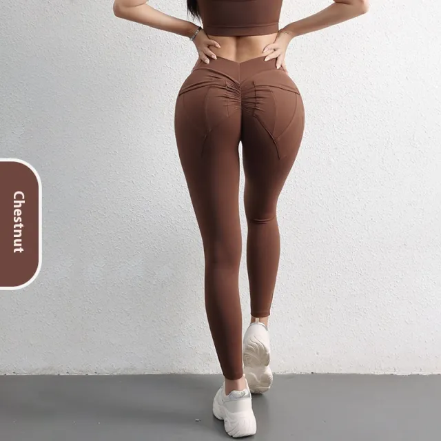 High Waist Hip Lift Yoga Pants With Pockets Women's Sports Fitness Trousers Leggings Chestnut L - Shop at LoveMi