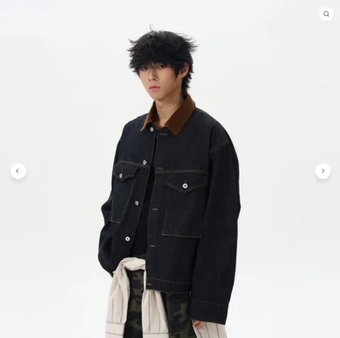 Retro Black Denim Clothes Jacket Lapel Loose Leisure Workwear