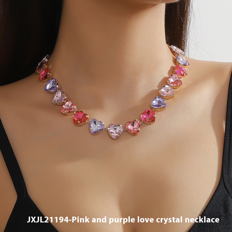 White Heart Love Heart Glass Rhinestone Clavicle Chain