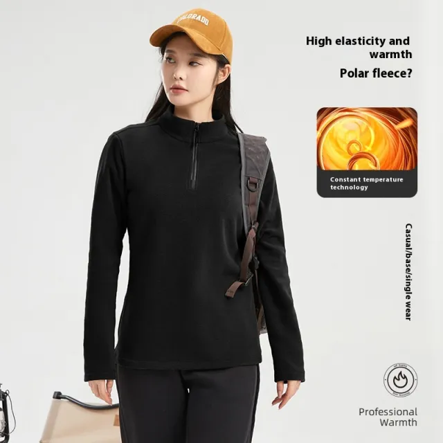 Double sided Velvet Autumn And Winter Warm Polar Fleece Jacket Women'S Black - Shop at LoveMi
