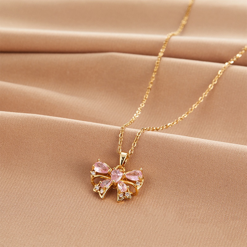 New Bow Necklace Women's High-grade All-match Inlaid Zircon Hanging