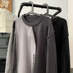 Style Top Knitted Coat Stitching Fashion - Dark Light Gray - View 1