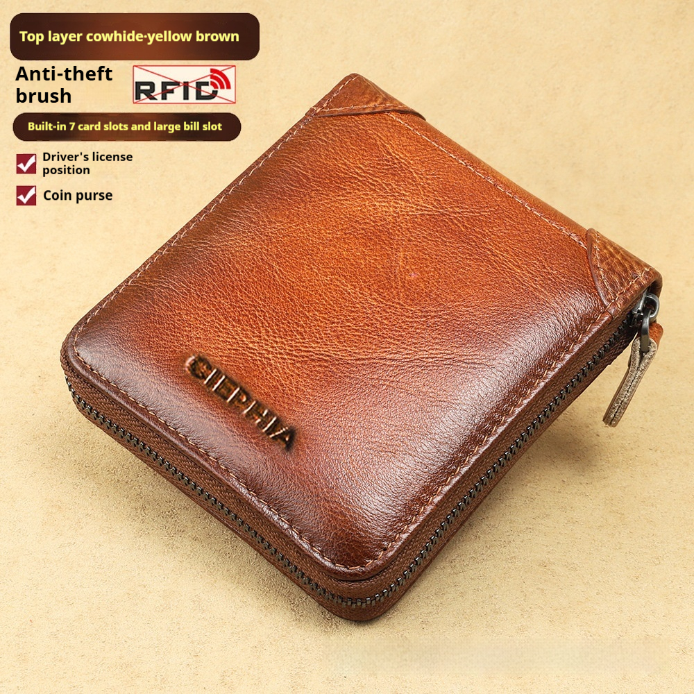 Men's Wallet Leather Short Anti-theft Swiping Zipper Multifunctional - CJdropshipping