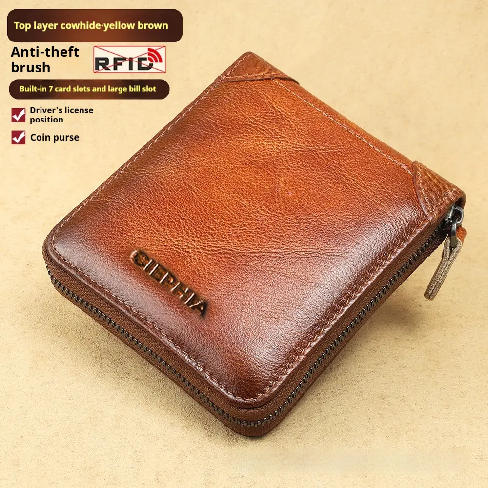 Leather Zip-Around Wallet with RFID Protection