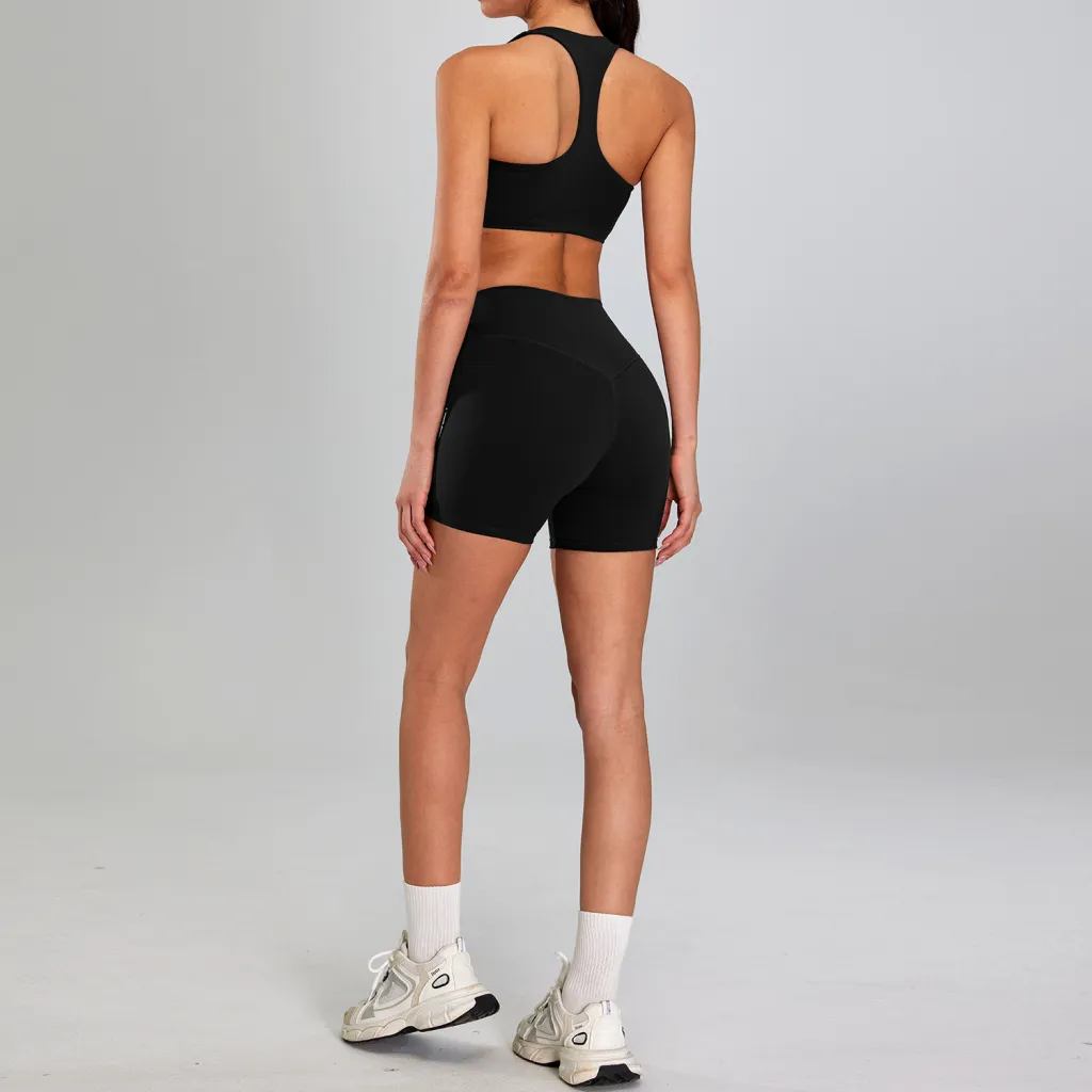 High-intensity Sports Suit Outdoor Running Nude Feel Workout Clothes Slimming High Waist - Black Bra Shorts