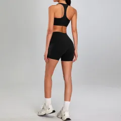 High-intensity Sports Suit Outdoor Running Nude Feel Workout Clothes Slimming High Waist - Black Bra Shorts - View 1