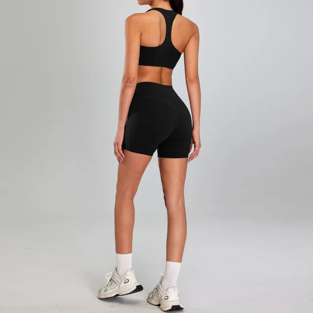 High intensity Sports Suit Outdoor Running Nude Feel Workout Clothes Slimming High Waist Black Bra Shorts - Shop at LoveMi
