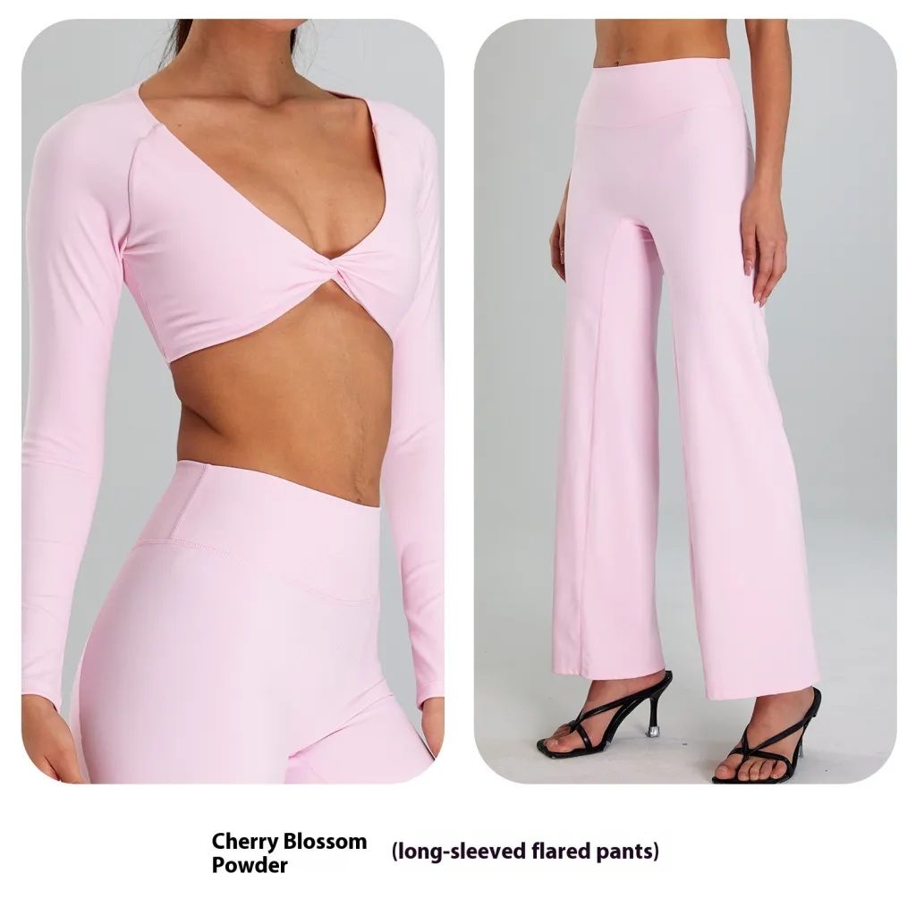 High-intensity Sports Suit Outdoor Running Nude Feel Workout Clothes Slimming High Waist - Pink Long Sleeved Pants