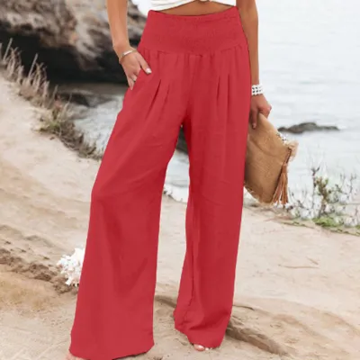 Women's Pants Casual Wide Leg Cotton Linen Loose Trousers