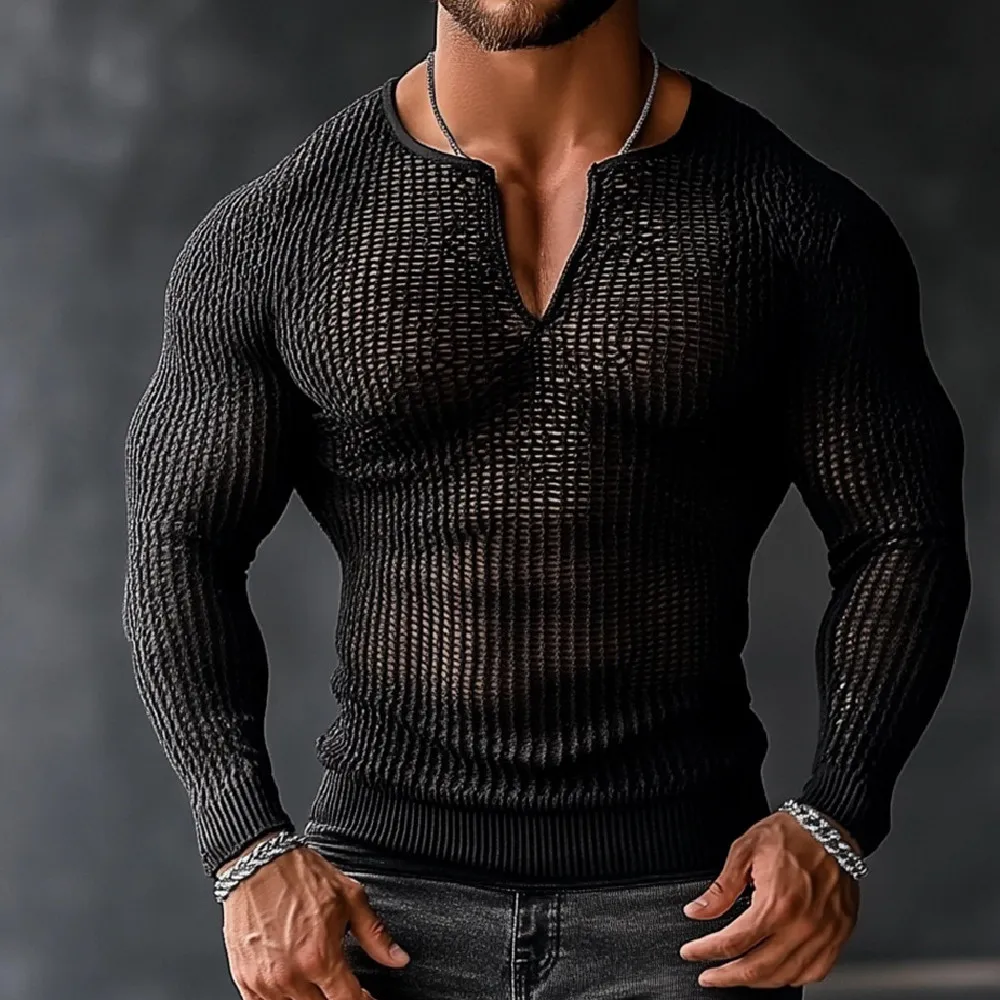 Men's Fashion Transparent Mesh Hollow Top