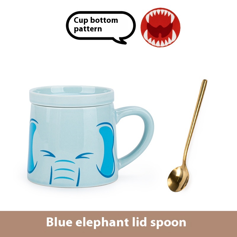 كوب بورسلين كارتوني لطيف مع غطاء وملعقة