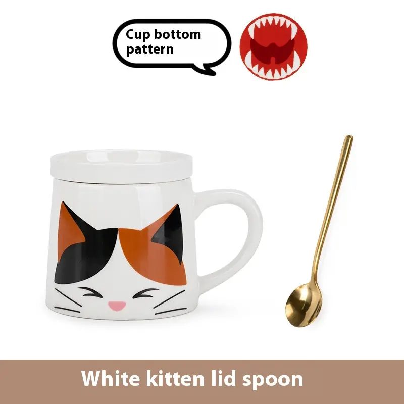 Cute Cartoon Porcelain Mug Water Glass With Cover Spoon