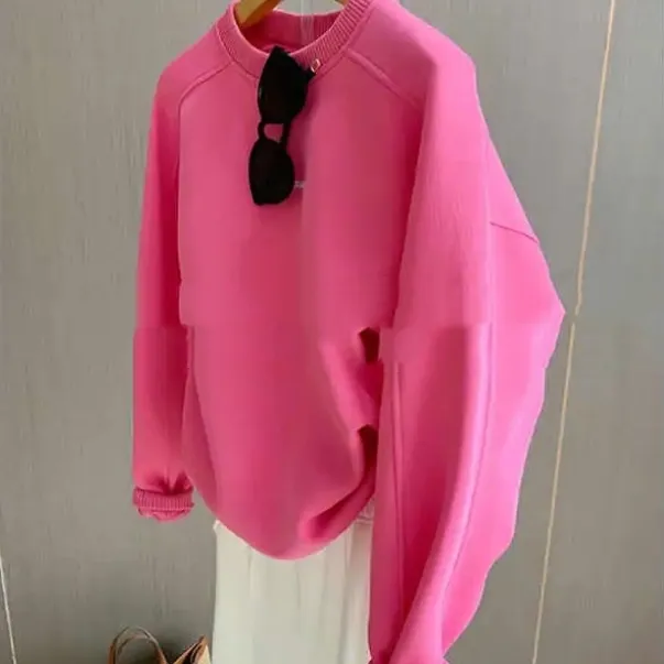 Rose Red Hoodless Sweater Design Sense Bottoming Velvet Padded Top Fleece Lined - Shop at LoveMi