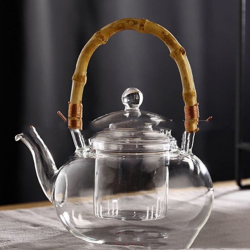 Bamboo joint lifting handle glass pot teapot tea infuser