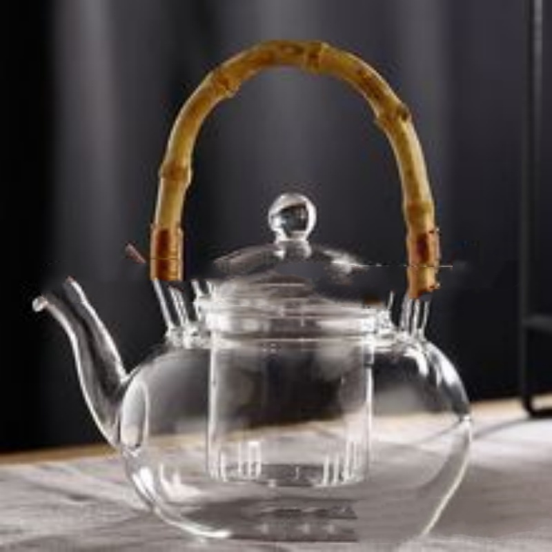 Bamboo joint lifting handle glass pot teapot tea infuser