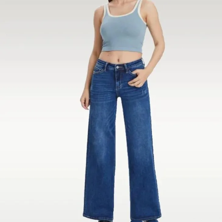 Narrow Wide-leg Pants High Waist Hip Lift Straight Loose Jeans - Dark Blue