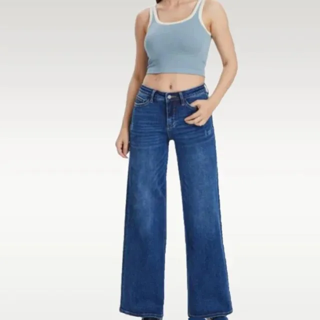 Narrow Wide leg Pants High Waist Hip Lift Straight Loose Jeans Dark Blue - Shop at LoveMi