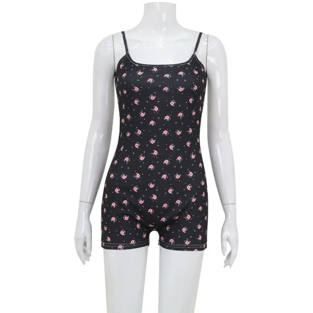Printed Sling Off neck Backless Lace up Outer Wear Shorts Black - Shop at LoveMi