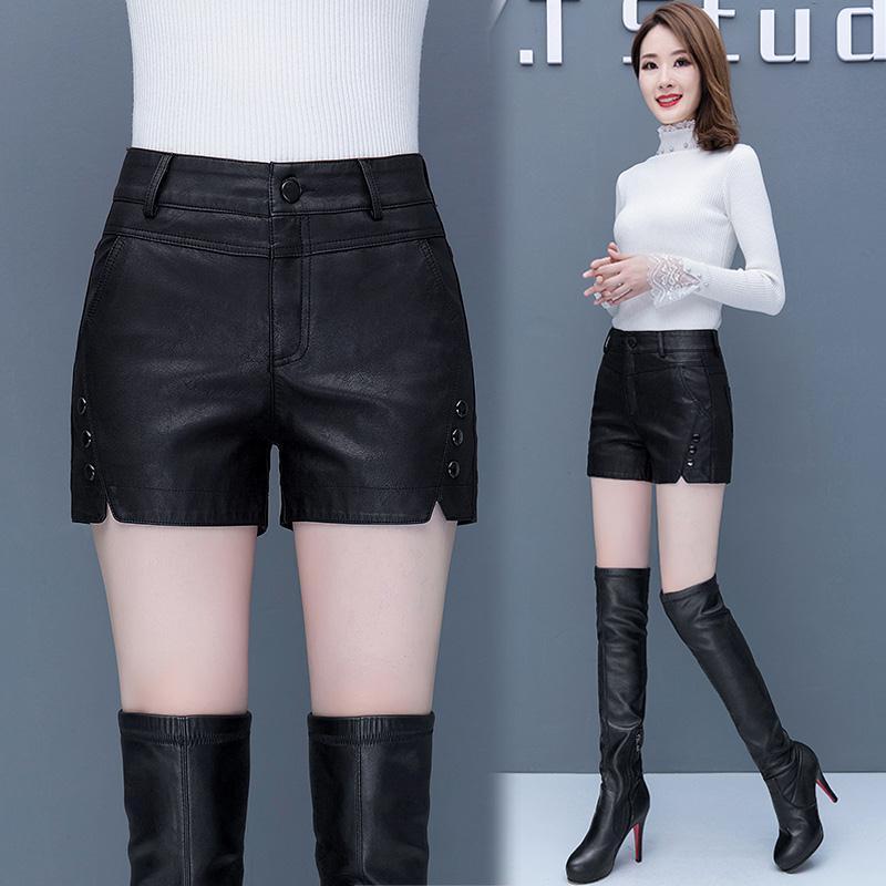 Fashion Loose Wide Leg Leather Shorts Women