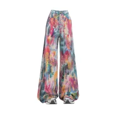 Printed Splash-ink Palette Dopamine Colour Jeans For Women - Colourful - View 1