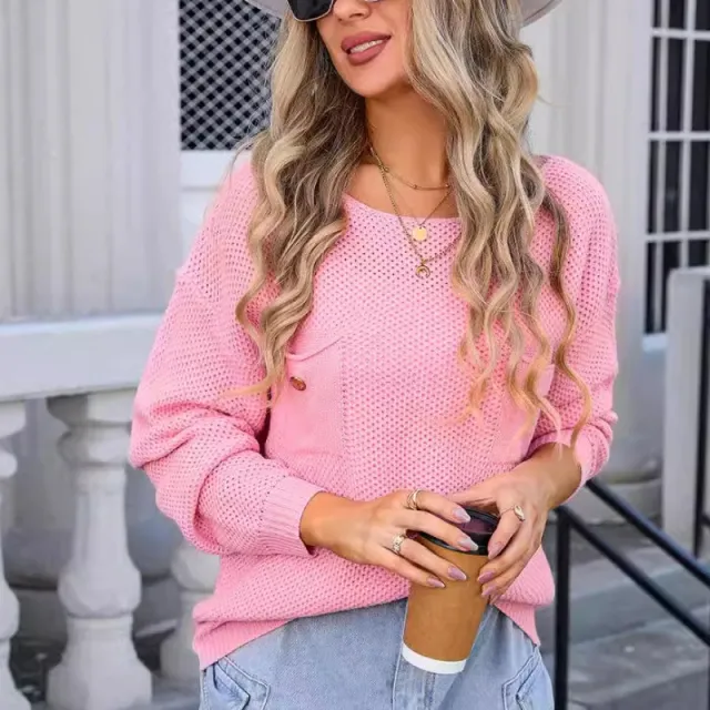 Autumn And Winter New Women's Pullover Pocket Sweater Base Pink - Shop at LoveMi