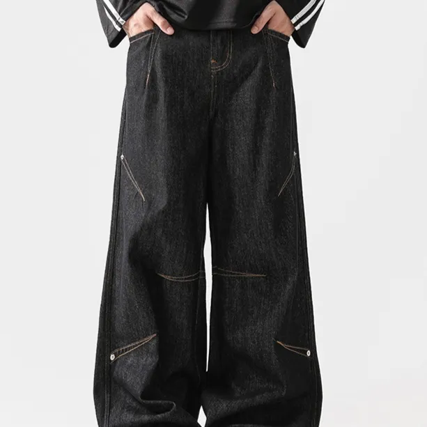 Deconstructing Design Sense Denim American Cleanfit Wide Leg Pants Black - Shop at LoveMi