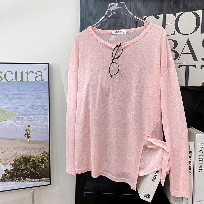 Thin Micro-transparent Split Sun Protection Long Sleeve - Pink